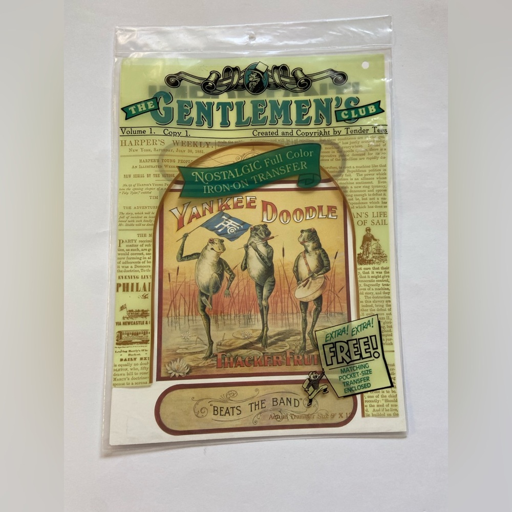 Vintage GENTLEMAN'S CLUB Frogs Band Iron on Transfer For T Shirts Yankee Doodle